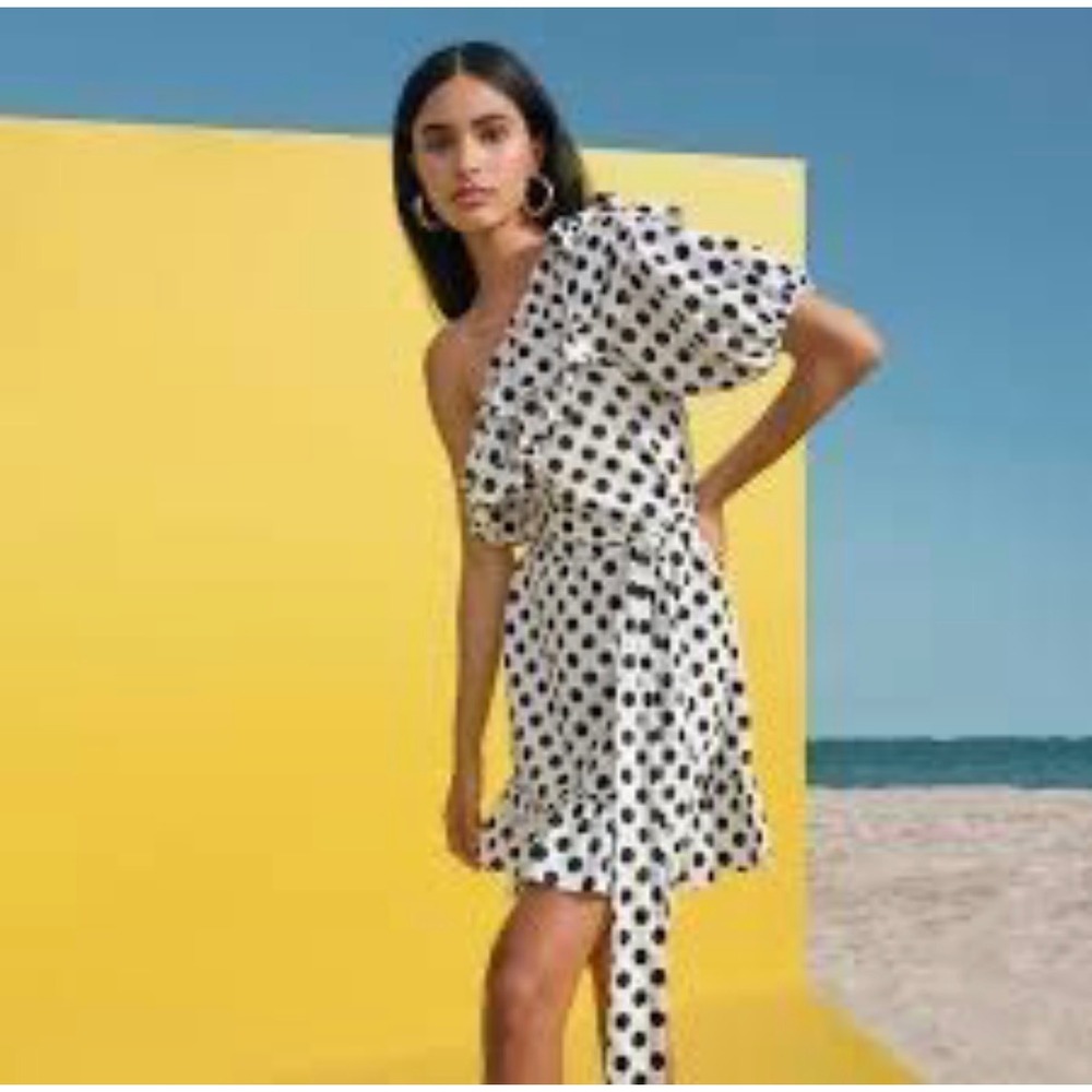 Lisa Marie Fernandez Target One Shoulder Polka Dot Ruffle Mini Dress  M